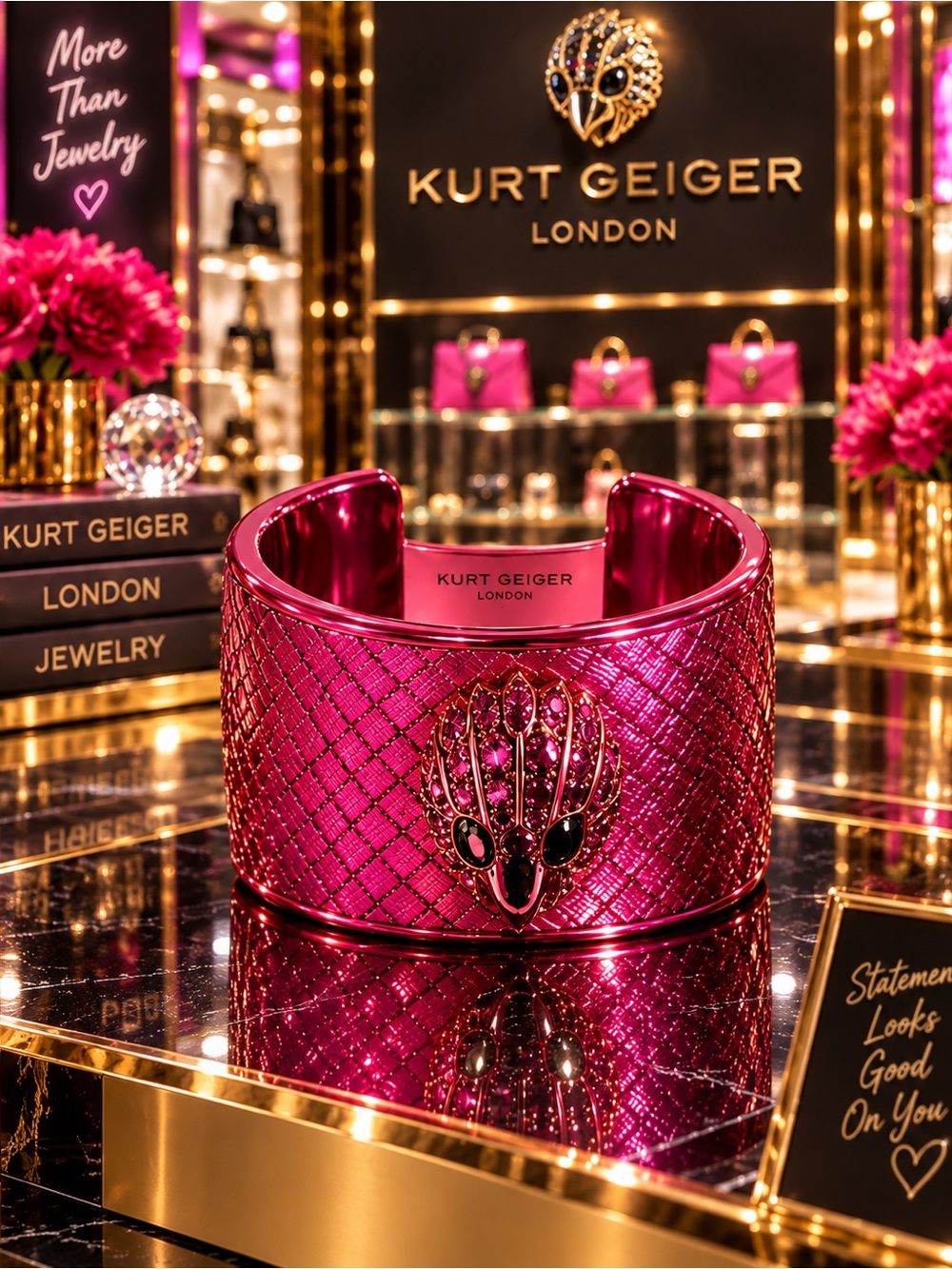 Kurt Geiger London Eagle XL Statement Cuff in pink Decorative Emblem